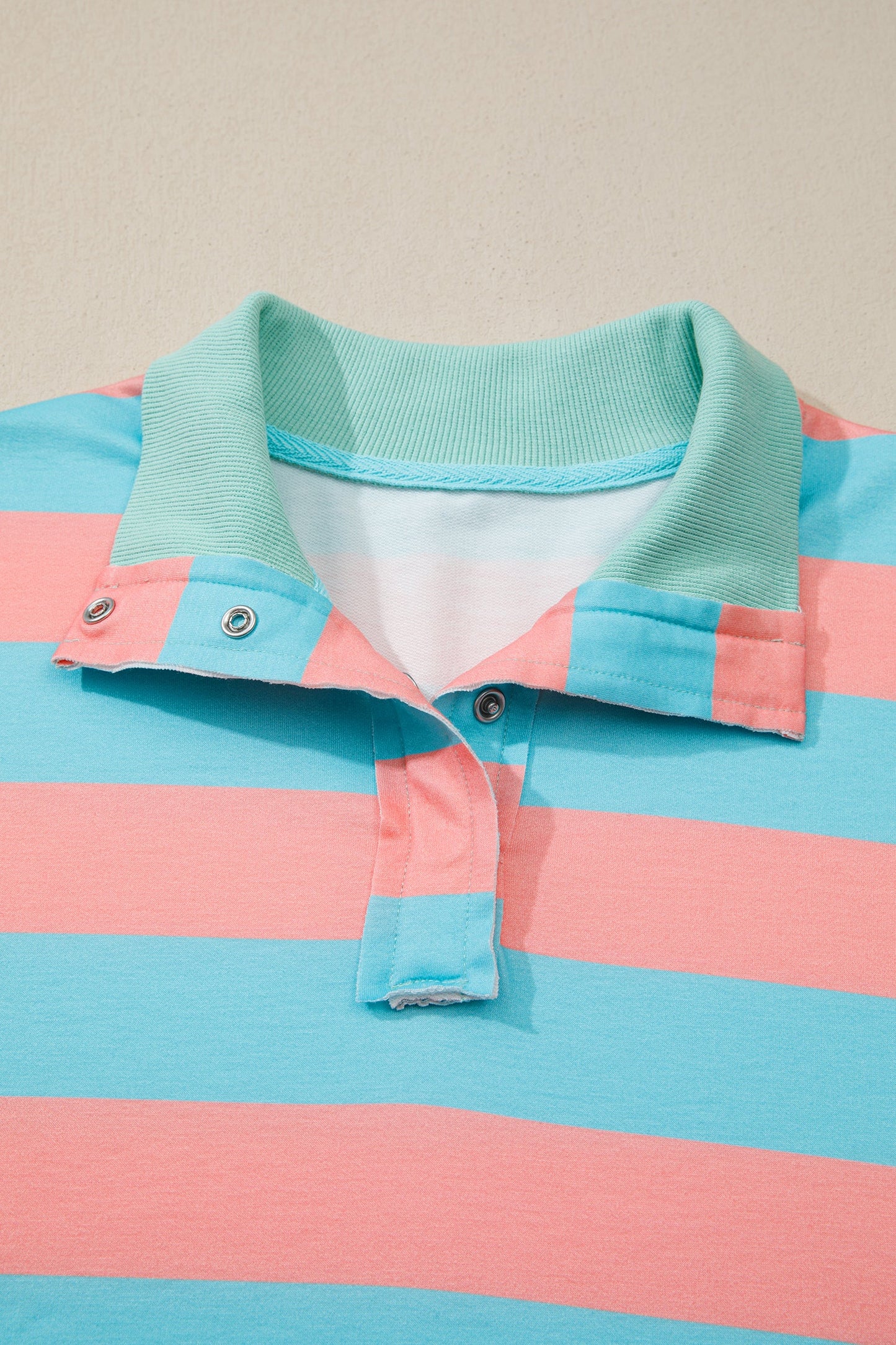 Colorblock Stripe Buttoned Collar Side Slit Top
