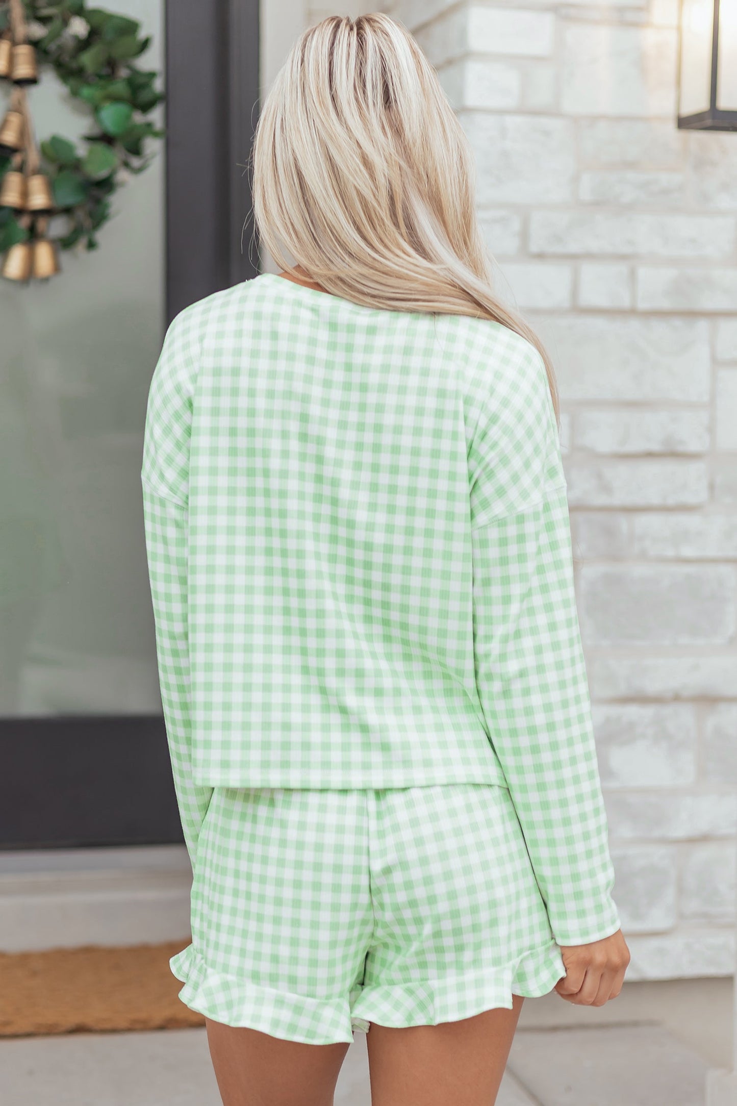 Gingham Long Sleeve Top and Shorts Set