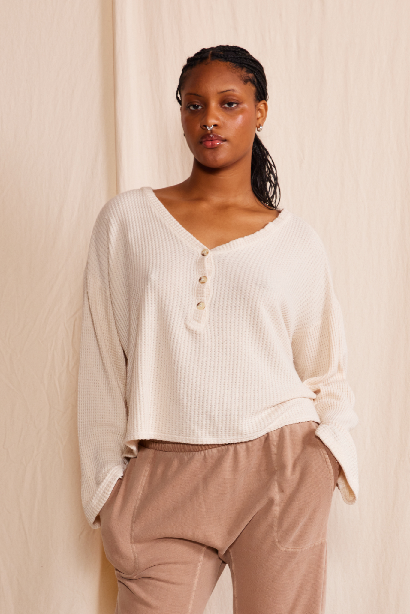 Henley Waffle Top