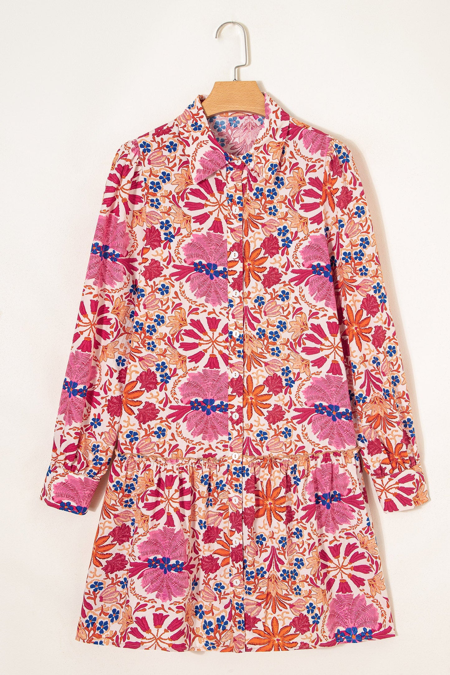 Floral Collared Long Sleeve Mini Dress