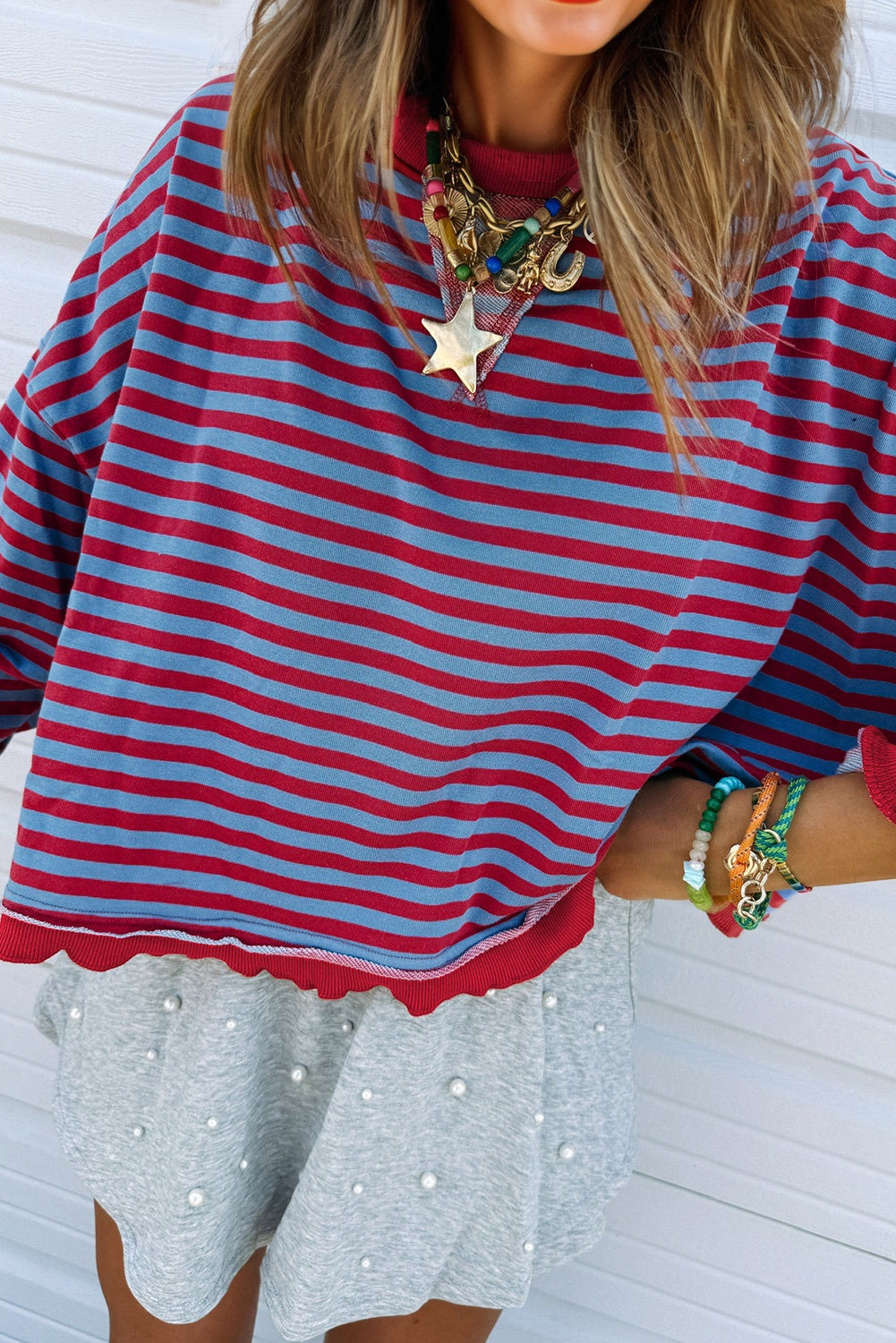Stripe Reverse Seam Contrast Trim Sweatshirt