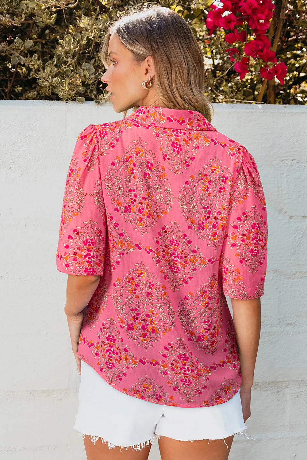 Floral Wide Short Sleeve Button Up Shirt