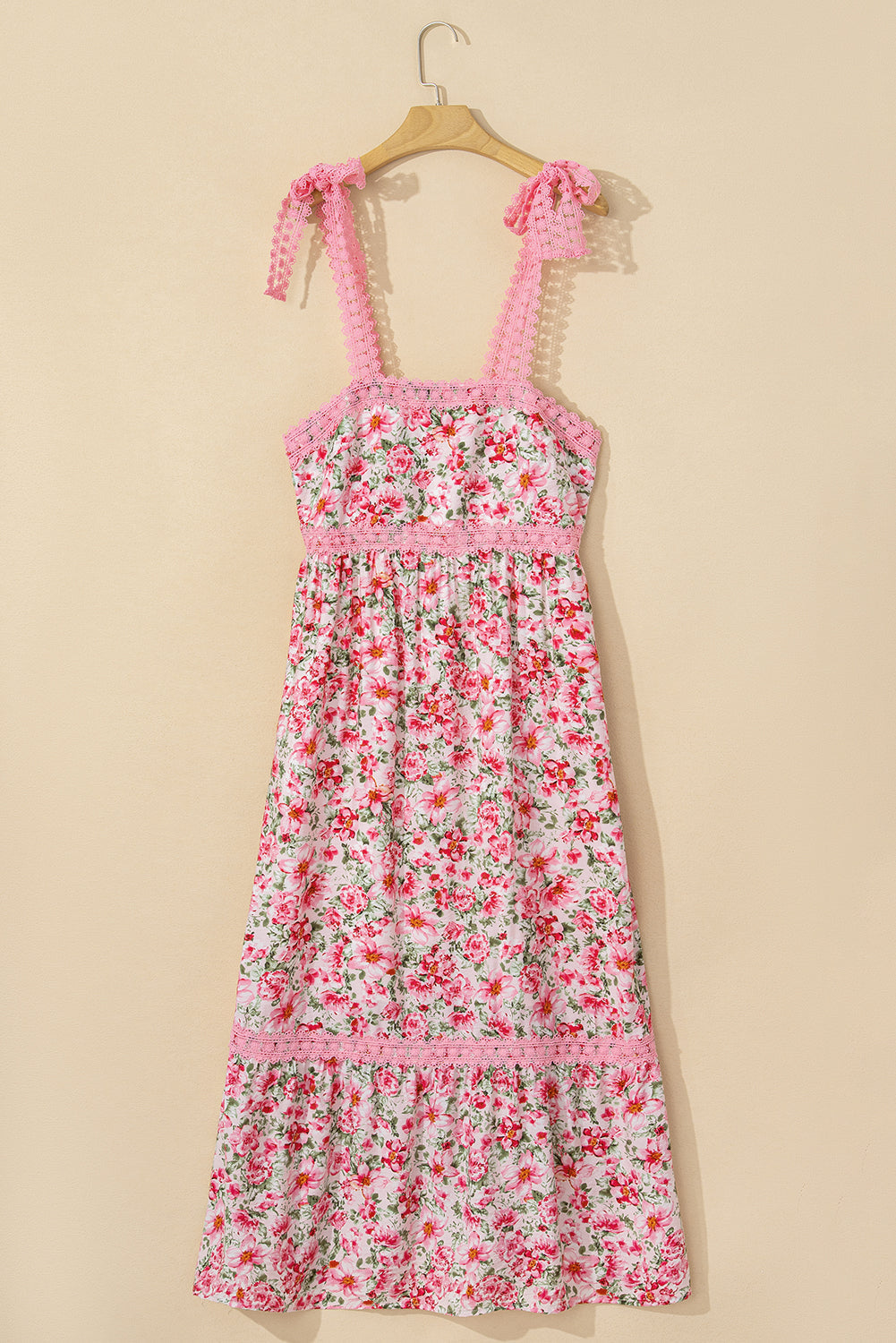 Floral Lace Tied-Strap Empire Waist Maxi Dress