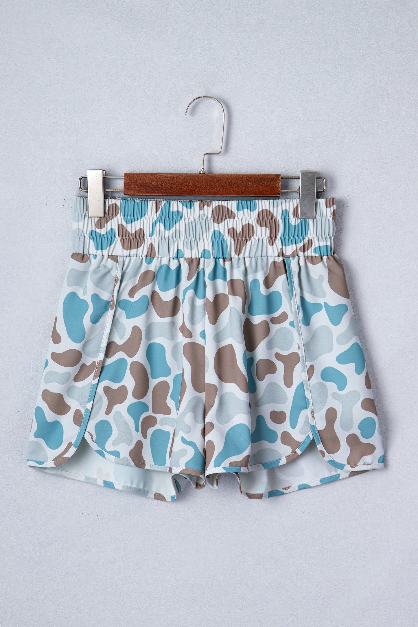 Camo Shirred High Waist Athleisure Shorts