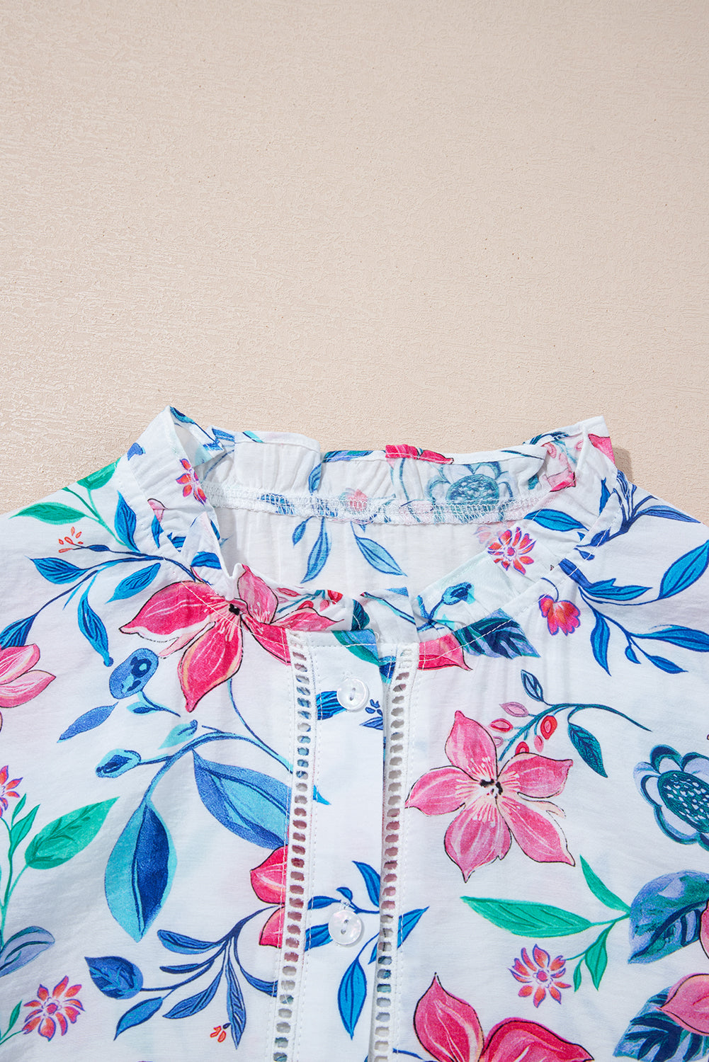 Floral Lace Trim Buttoned Long Sleeve Shirt