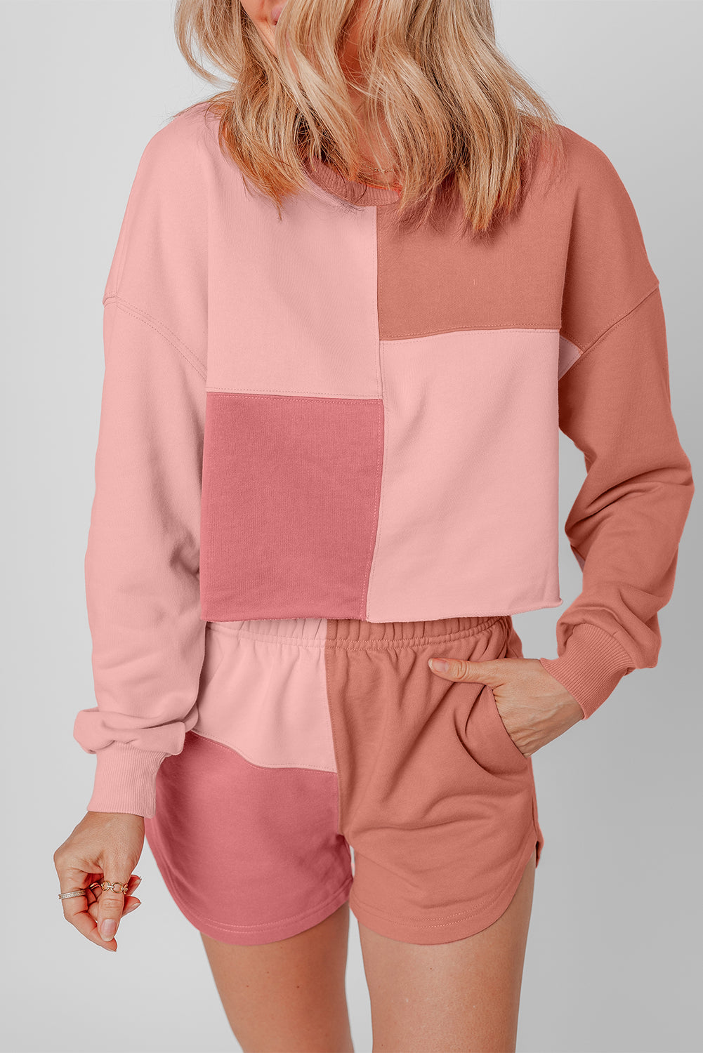 Saige Patchwork Long Sleeve Shorts