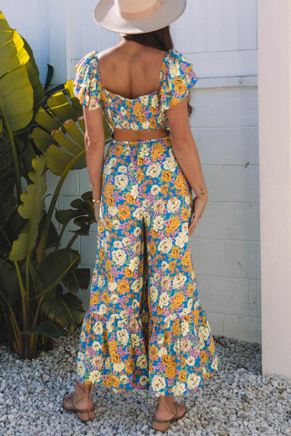 Amayah Allover Shirred Cut Out High Waist Jumpsuit