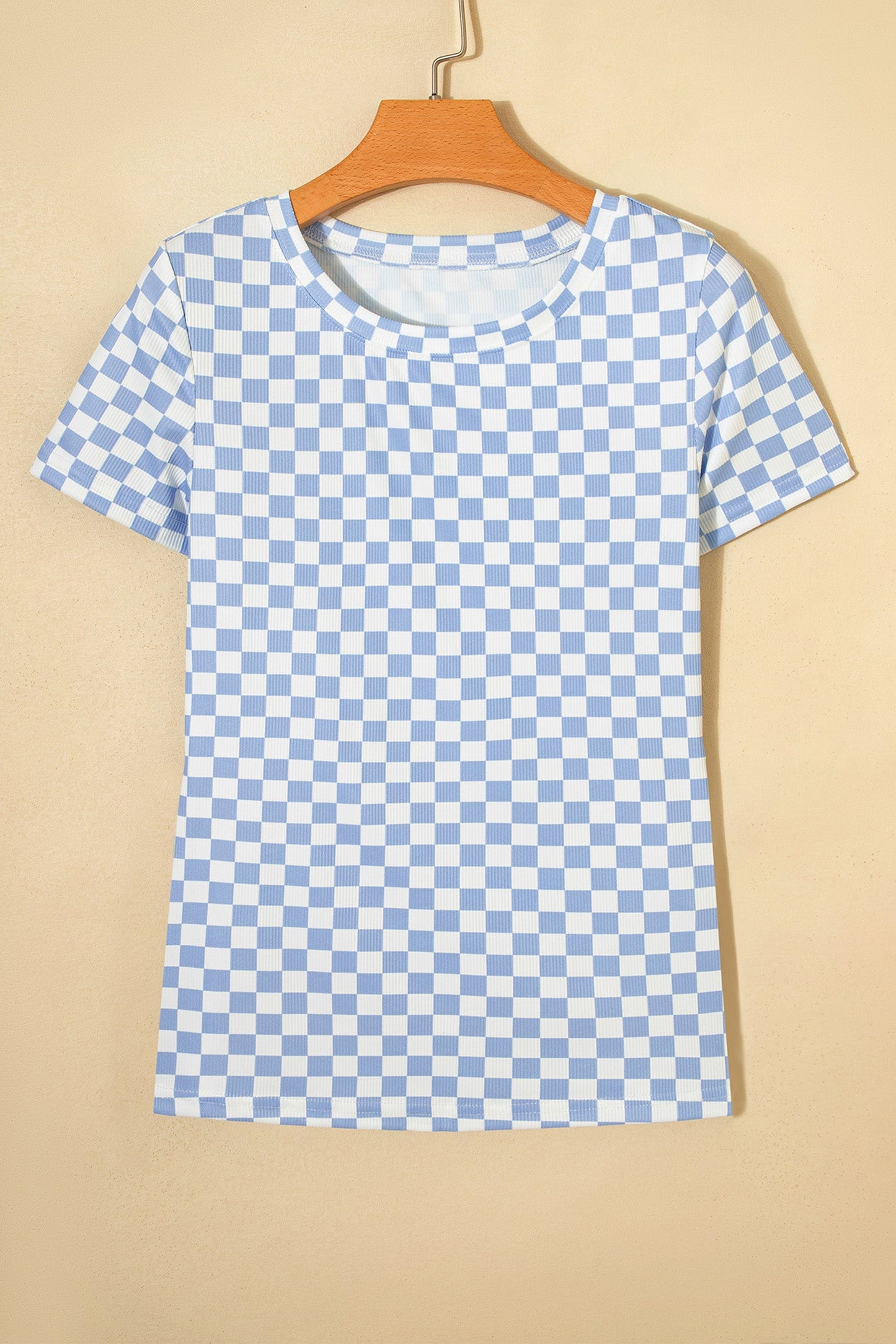 Checker Ribbed Short Sleeve Crew Neck T-Shirt