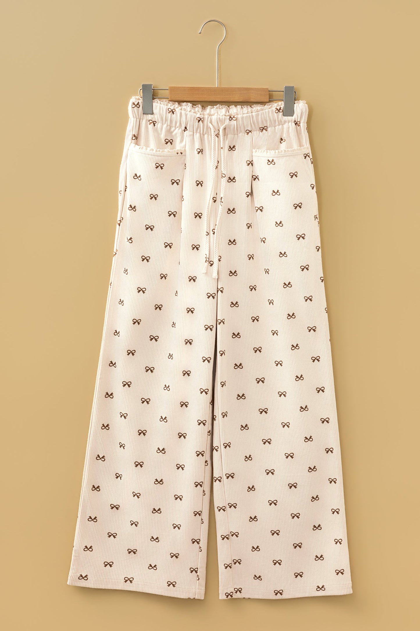 Bow Corduroy Drawstring Elastic Waist Pants