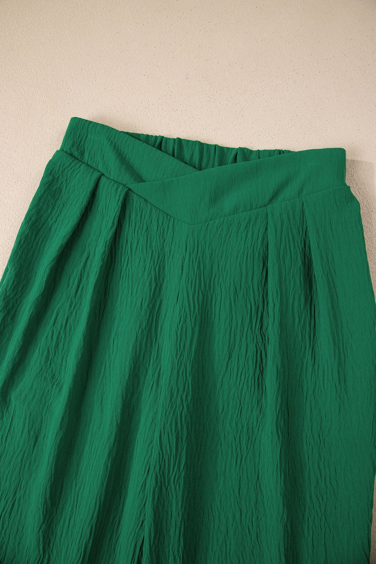 Solid Textured Crossed Waist Wide Leg Pants