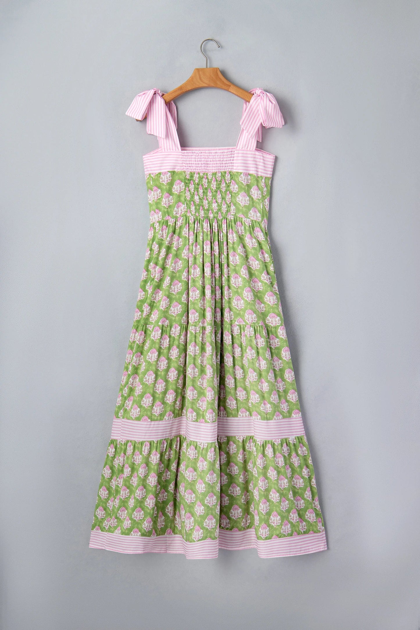 Floral Stripe Patchwork Knot Strap Maxi Dress