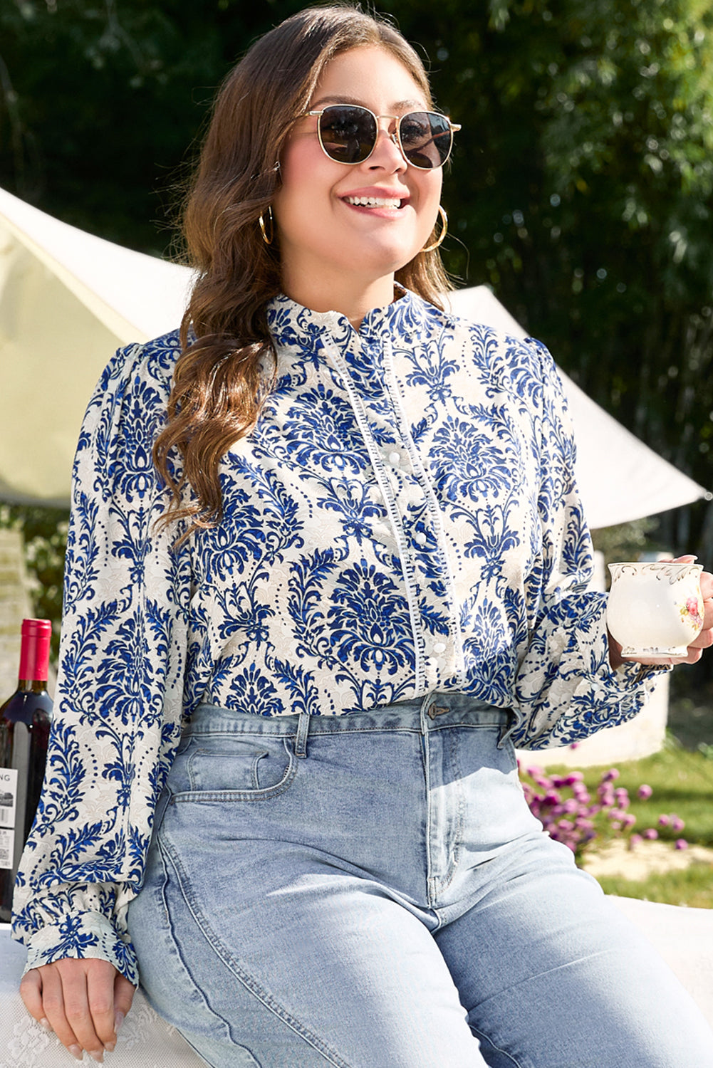 Alora Pattern Print Notch PLUS Shirt