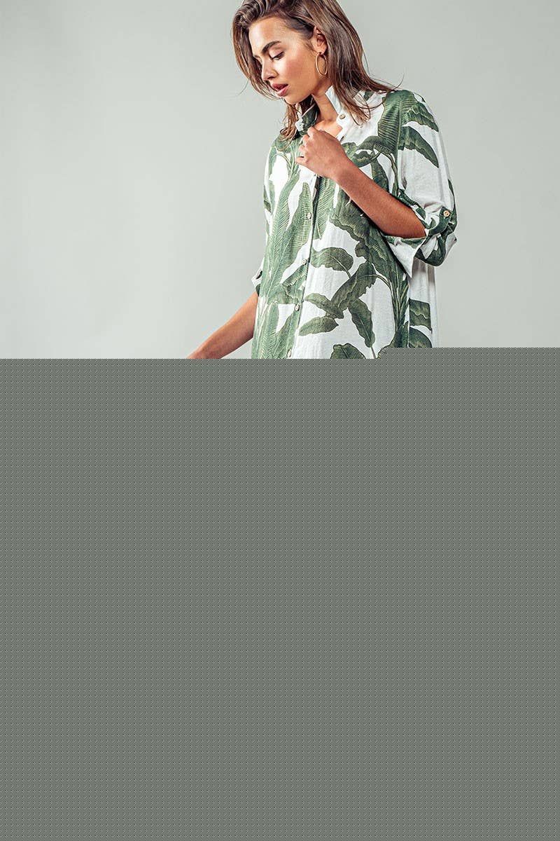 Tropical Palm Leaf Button-Down Midi Dress - Resort and Spring Collection
