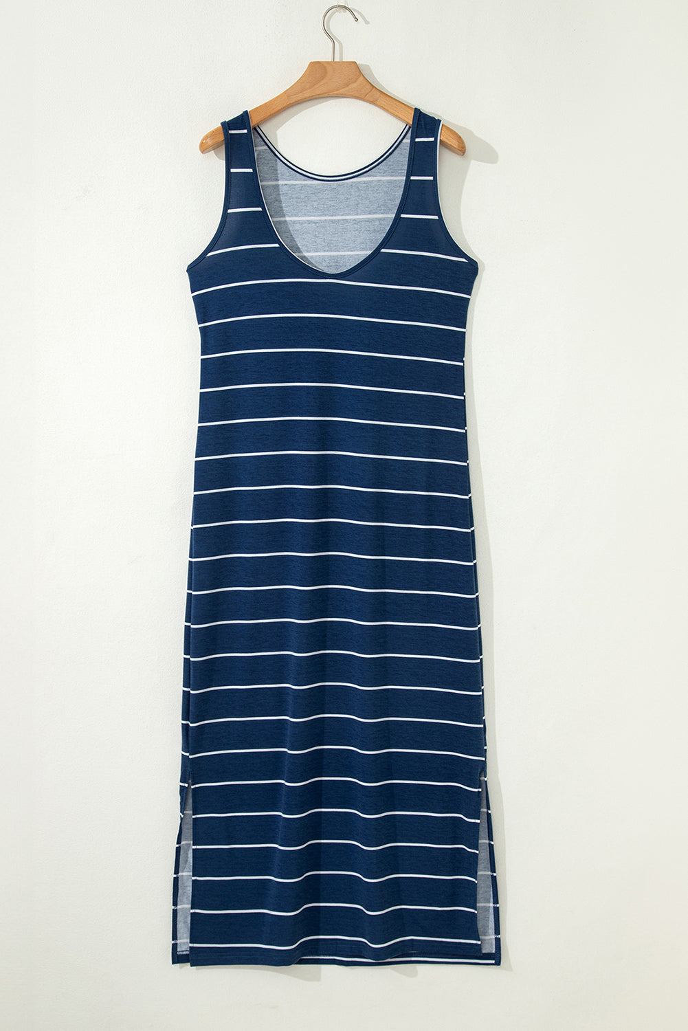 Stripe Open Back Sleeveless Maxi Dress with Slits