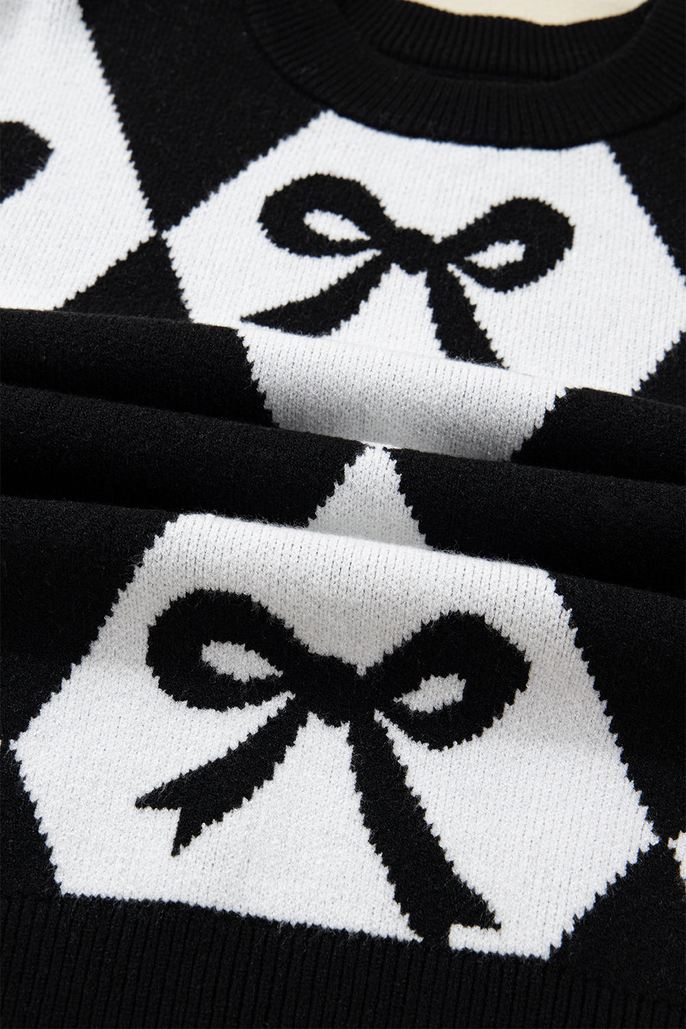 Bow Colorblock Rhombus Drop Shoulder Sweater