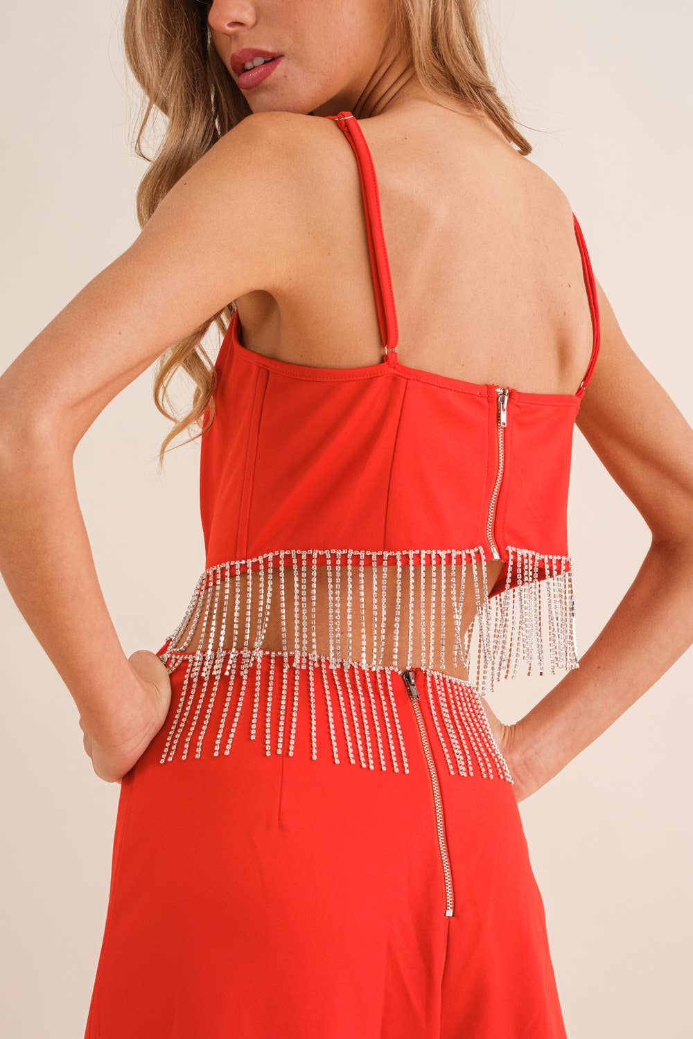 Red Rhinestone Cowgirl Jumpsuit