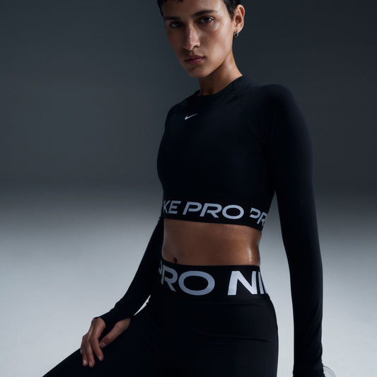 Nike Womens Pro Cropped Long Sleeve - Black White