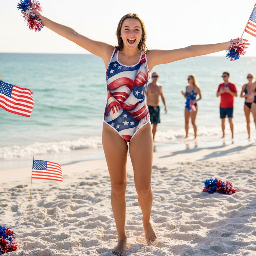Teen Youth USA Flag Pattern 🇺🇸 One-Piece Swimsuit 🩱