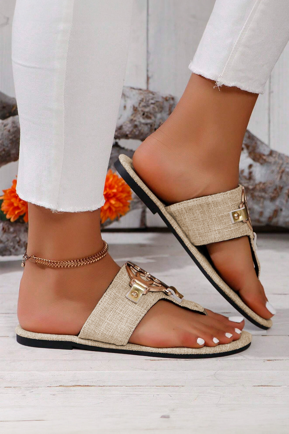 Metal Decor Thong Slippers