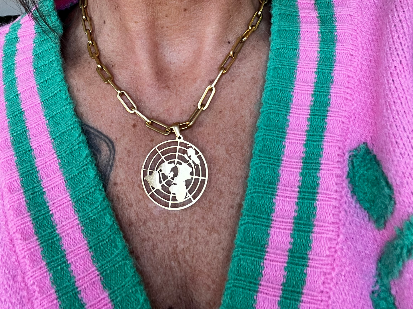 Biblical Flat Earth 18k gold Necklace