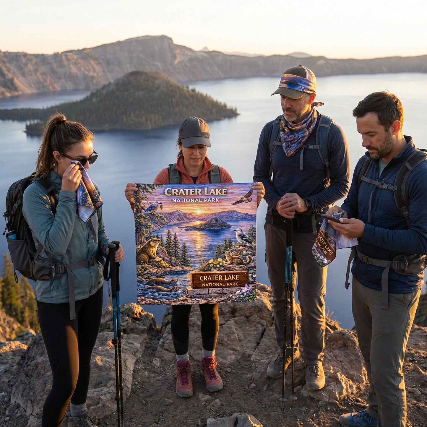 Crater Lake National Park Handy Map Microfiber Cloth Bandana