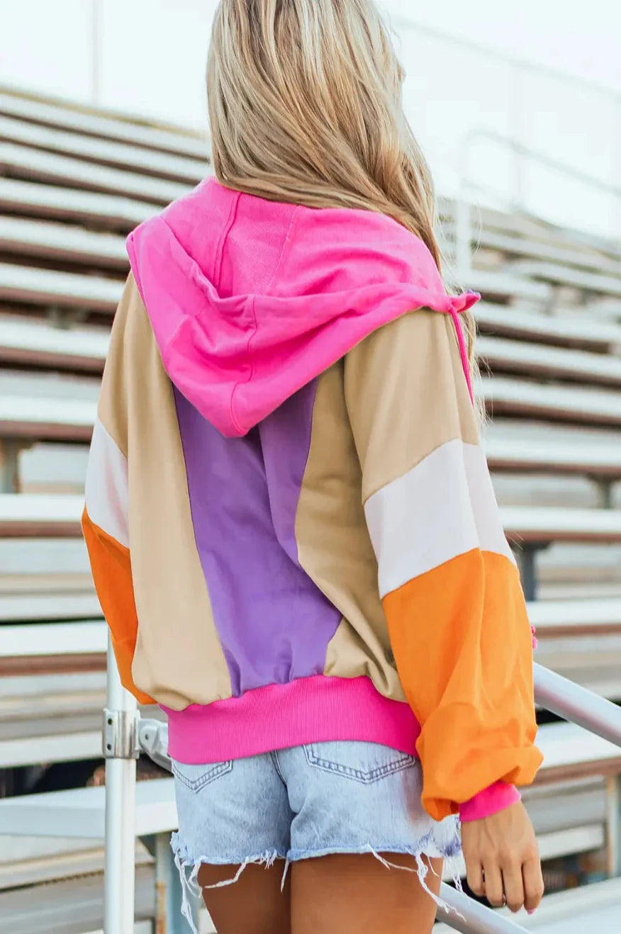 Oversized Bright Pink Purple & Orange Zip Hoodie
