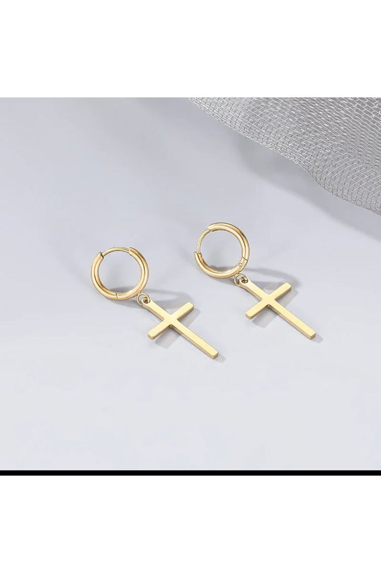 Dangle cross gold earrings