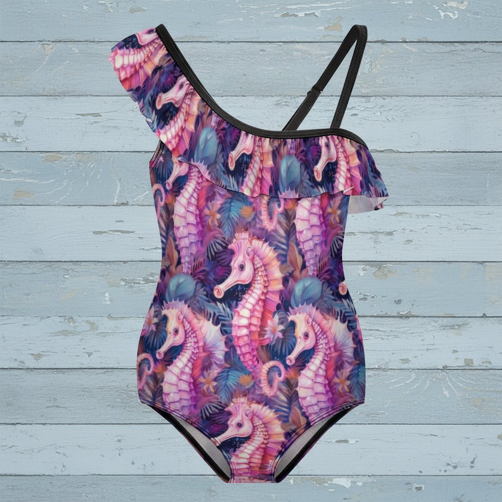 Girls Seahorse Ruffled One Piece Swimsuit