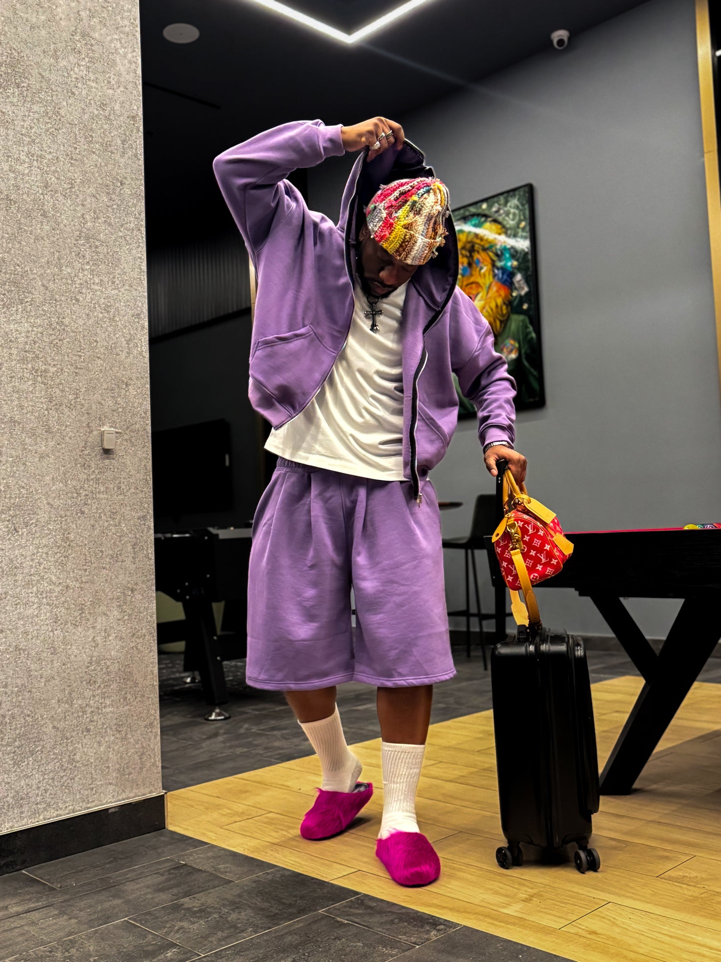 Purple Pleated Sweatshort