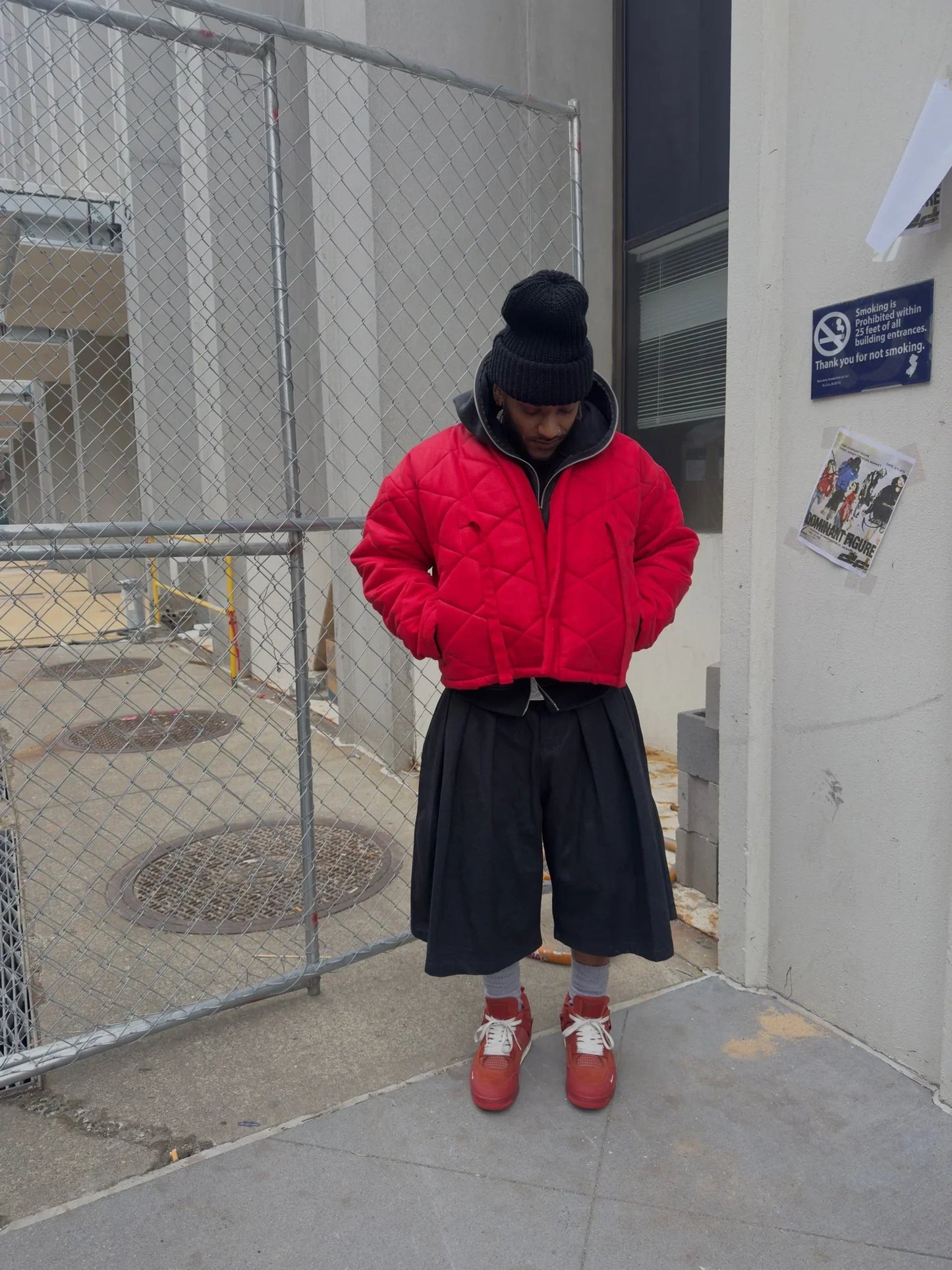 Red Wax Denim Kimono Puffer Jacket