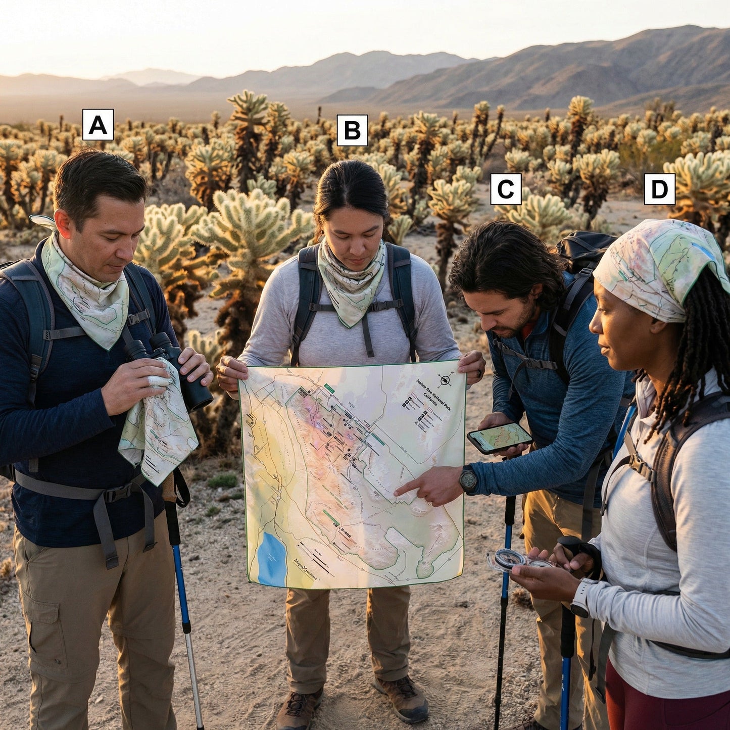 Joshua Tree National Park Handy Map Microfiber Cloth Bandana