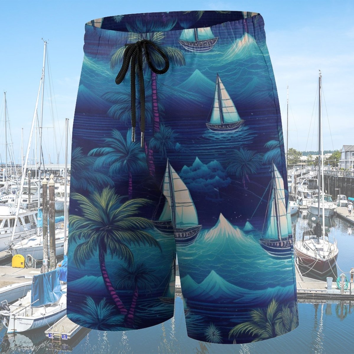 Tropical Nights Sailboat island Board Shorts for Kids