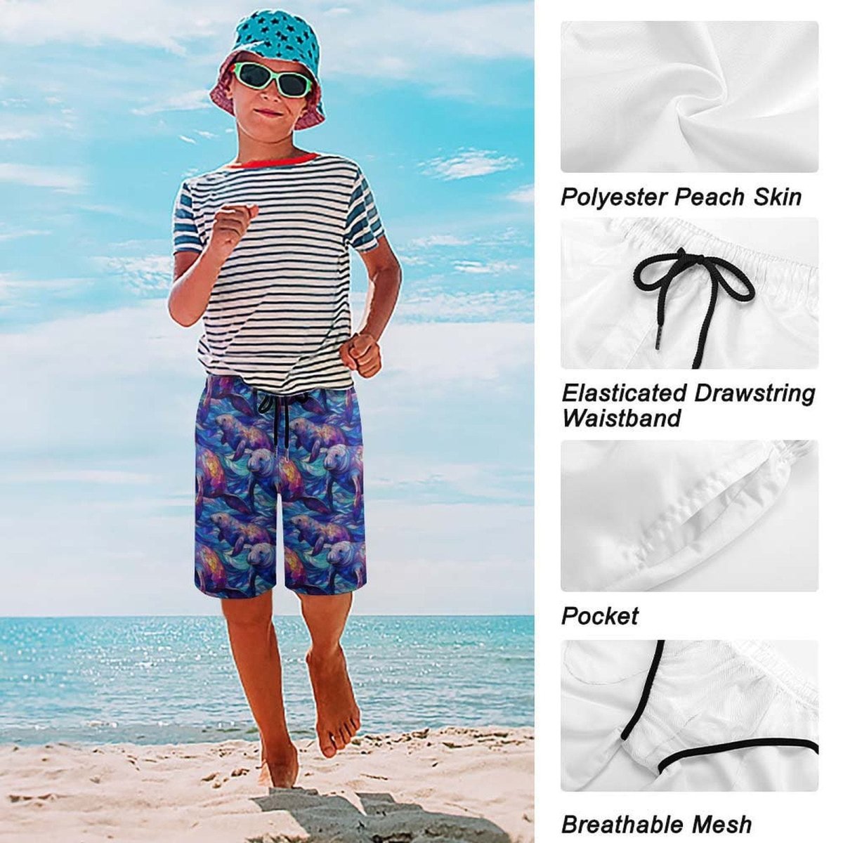 Kids Manatee Beach Shorts | Quick-Dry Fabric