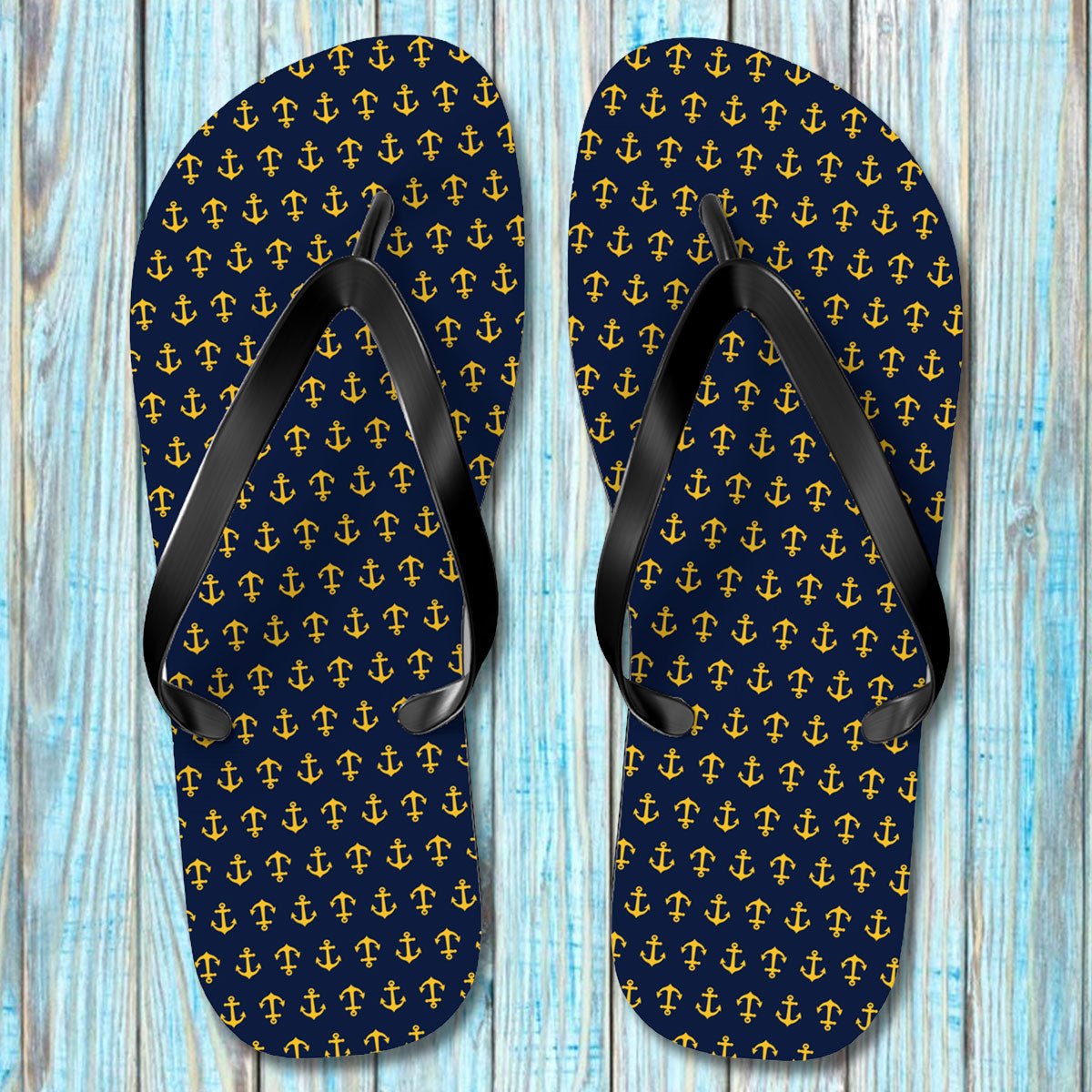 Navy Anchor Flip Flops - Nautical Chic Footwear