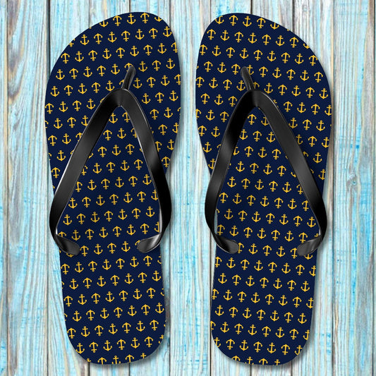 Navy Anchor Flip Flops - Nautical Chic Footwear
