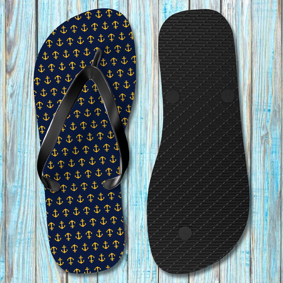 Navy Anchor Flip Flops - Nautical Chic Footwear