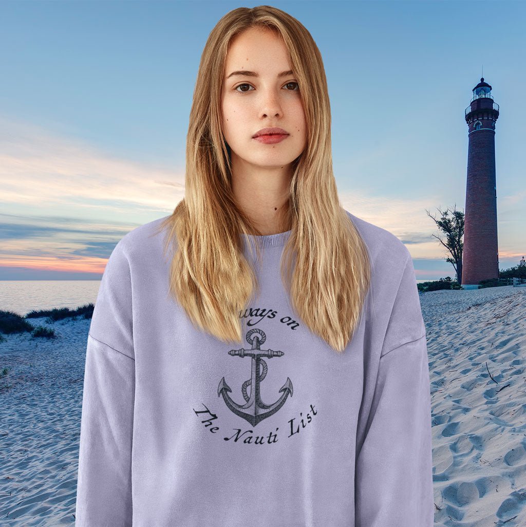 Naughty Nautical Anchor Sweatshirt — Garment-Dyed Cozy Crewneck