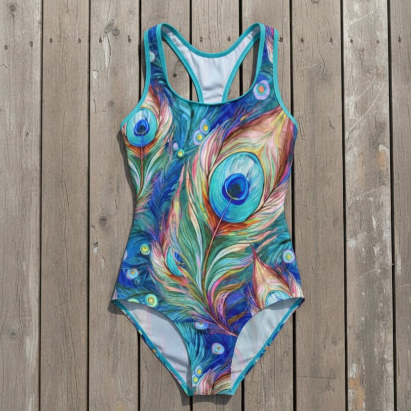 Women's Peacock Pattern Sporty One Piece Racerback Swimsuit