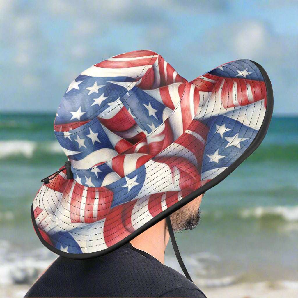 American Flags Sun Hat Wide Brim Bucket Hat
