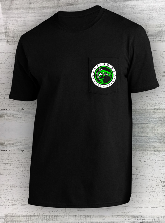Catfish Pro - All-American Made POCKET Tee- Short Sleeve - Catfish Shirt - Fishing Shirt - Black