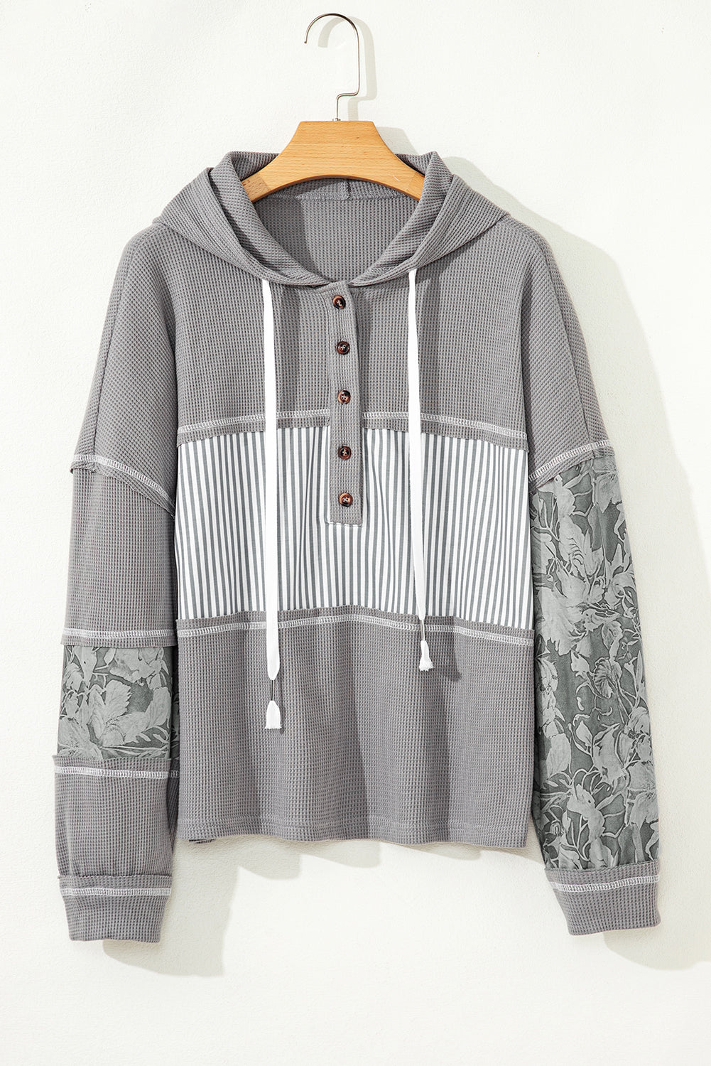 Taytum Patchwork Drawstring Hooded Long Sleeve Top