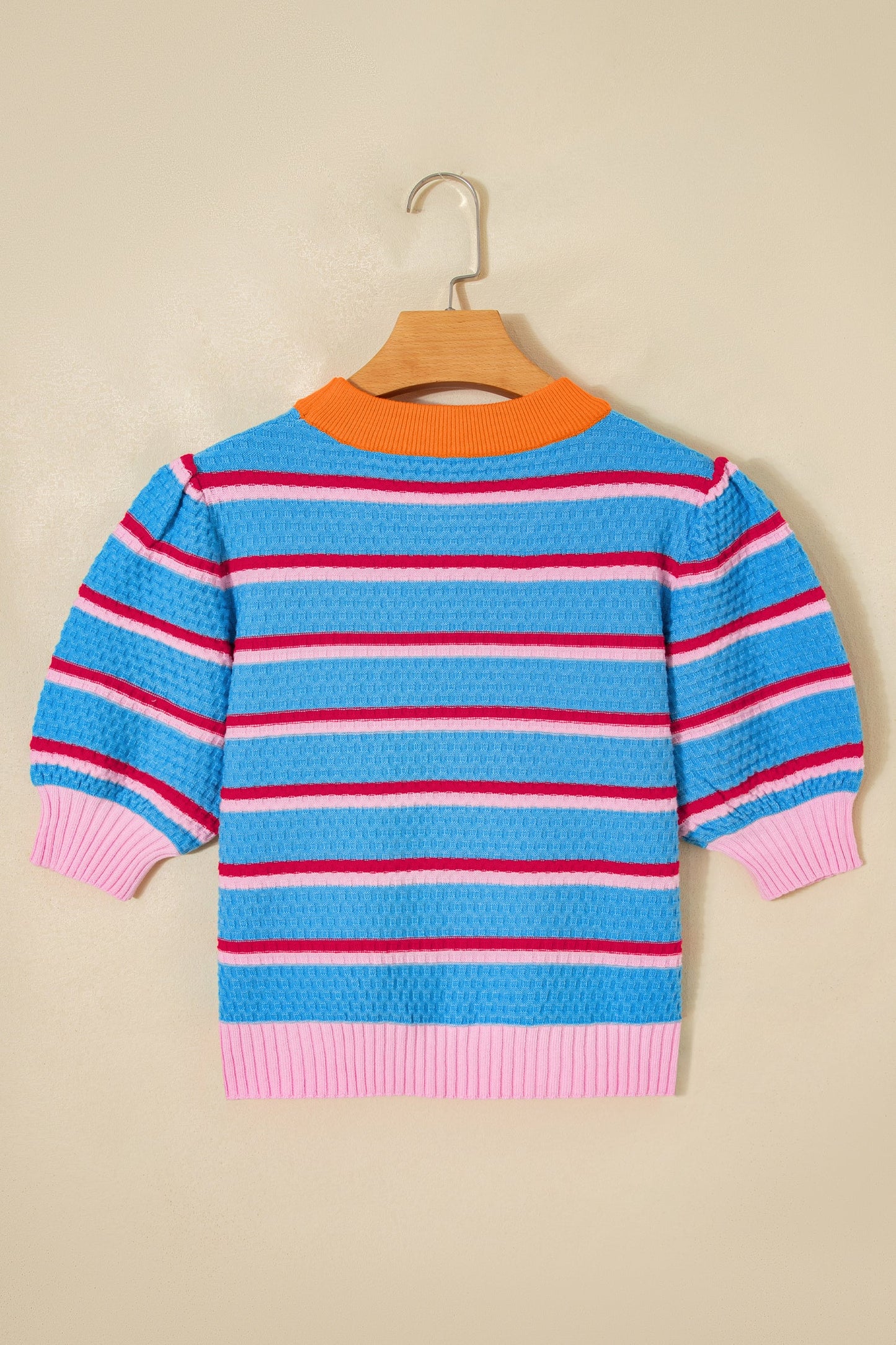 Stripe Colorblock Trim 3/4 Sleeve Sweater Top