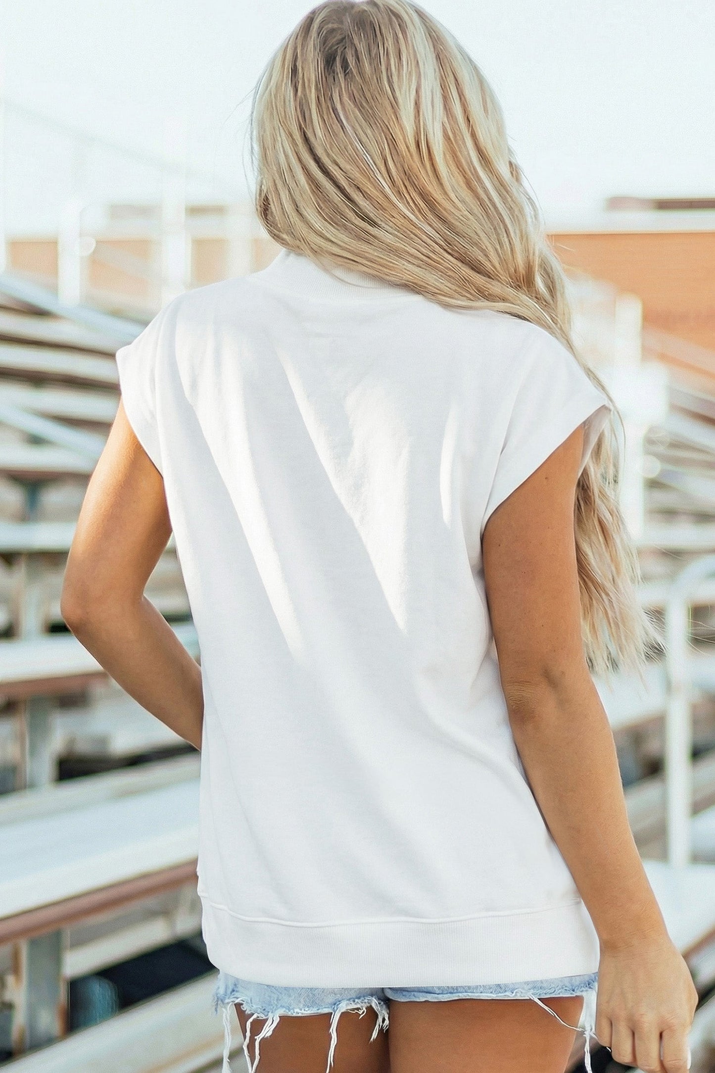 Solid Mock Neck Cap Sleeve Oversized Top
