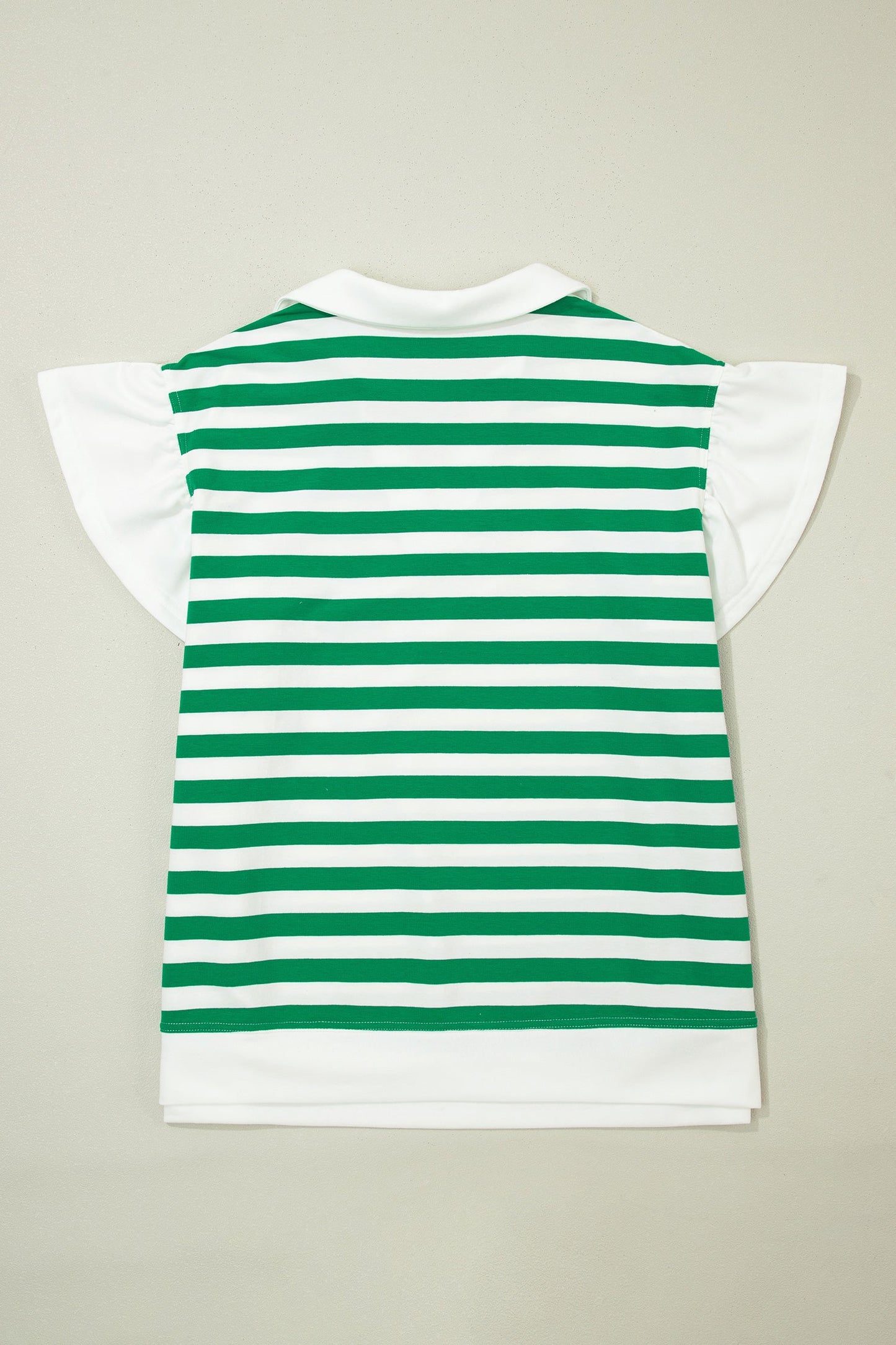 Plus Size Stripe Collared V-Neck Ruffle Sleeve Blouse