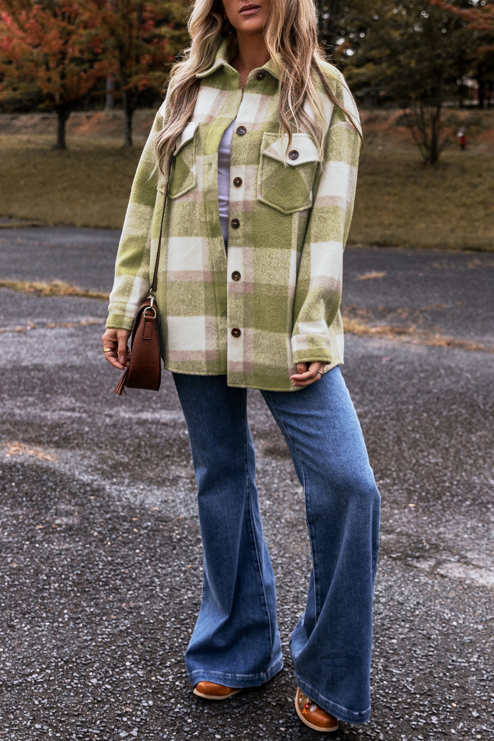 Plaid Button-Up Flap Pockets Shacket