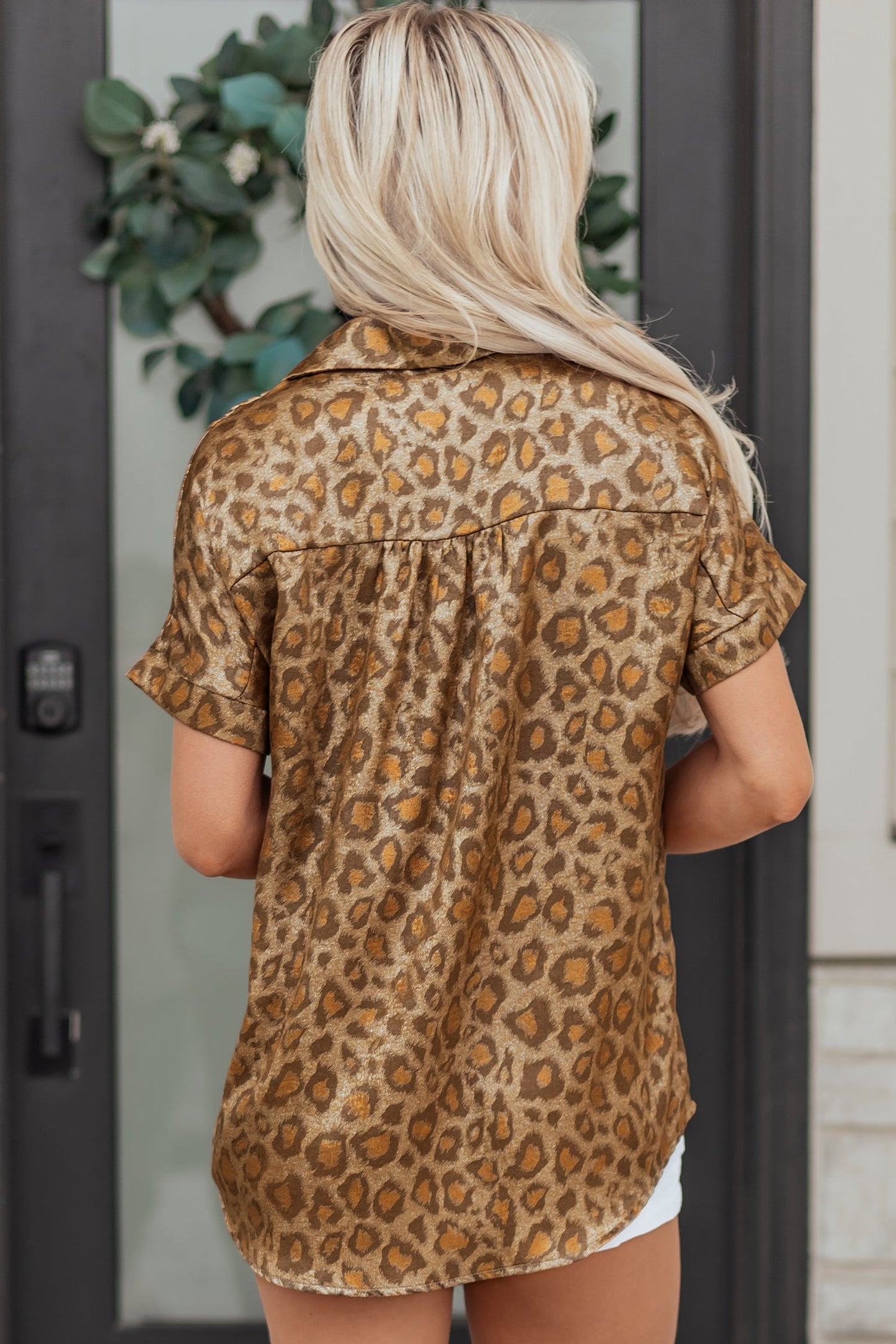 Leopard Metallic Short Sleeve Buttoned Shirt
