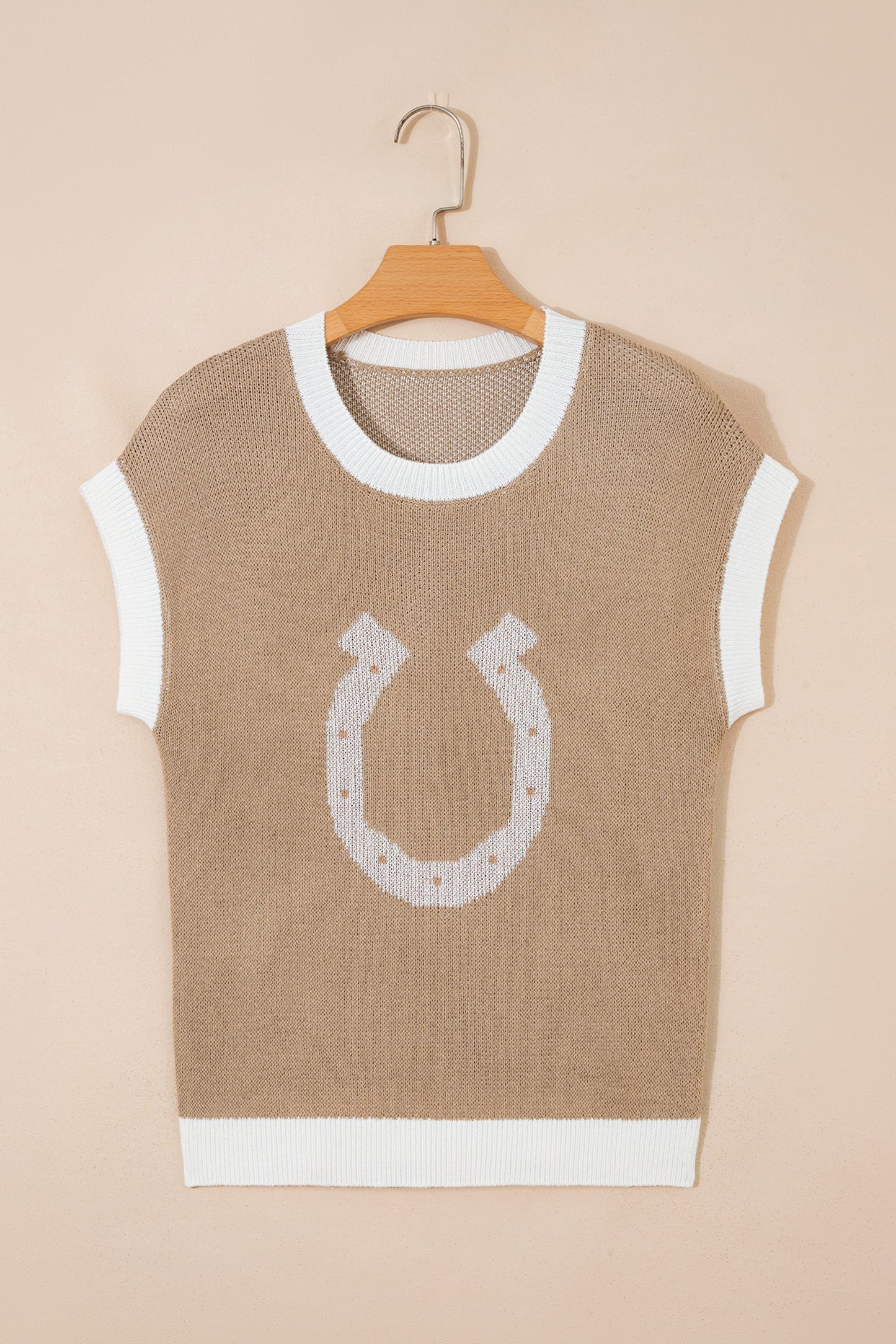 Western Horseshoe Contrast Trim Short Sleeve Sweater