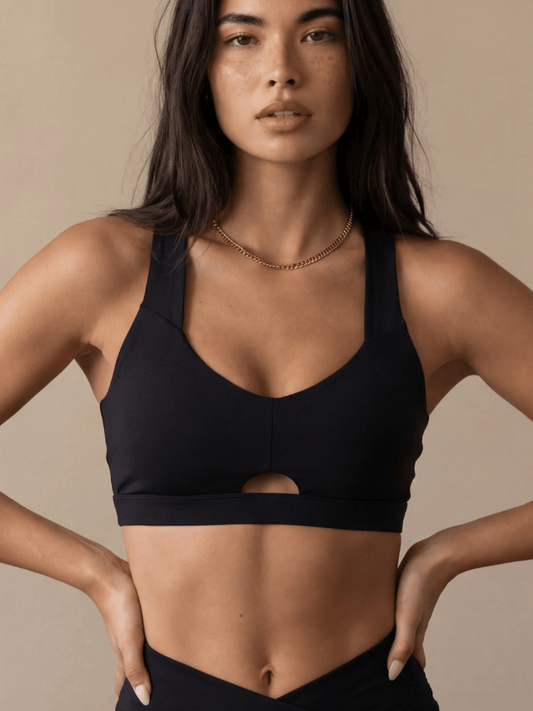 Women's Heart Neckline Sports Bra - Black | LuxeForm Medium Support