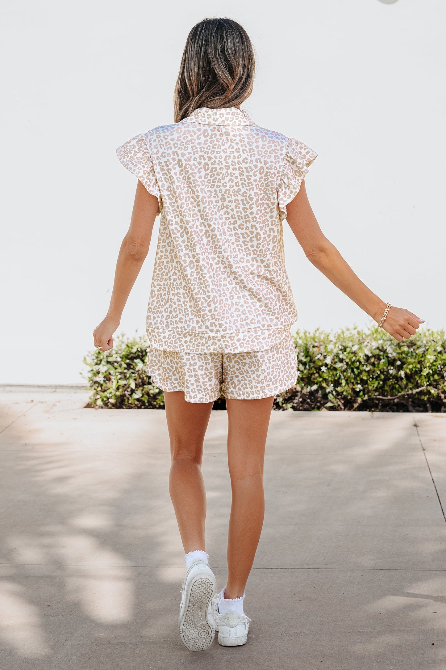 Leopard Zip Polo Top & Elastic Shorts Set