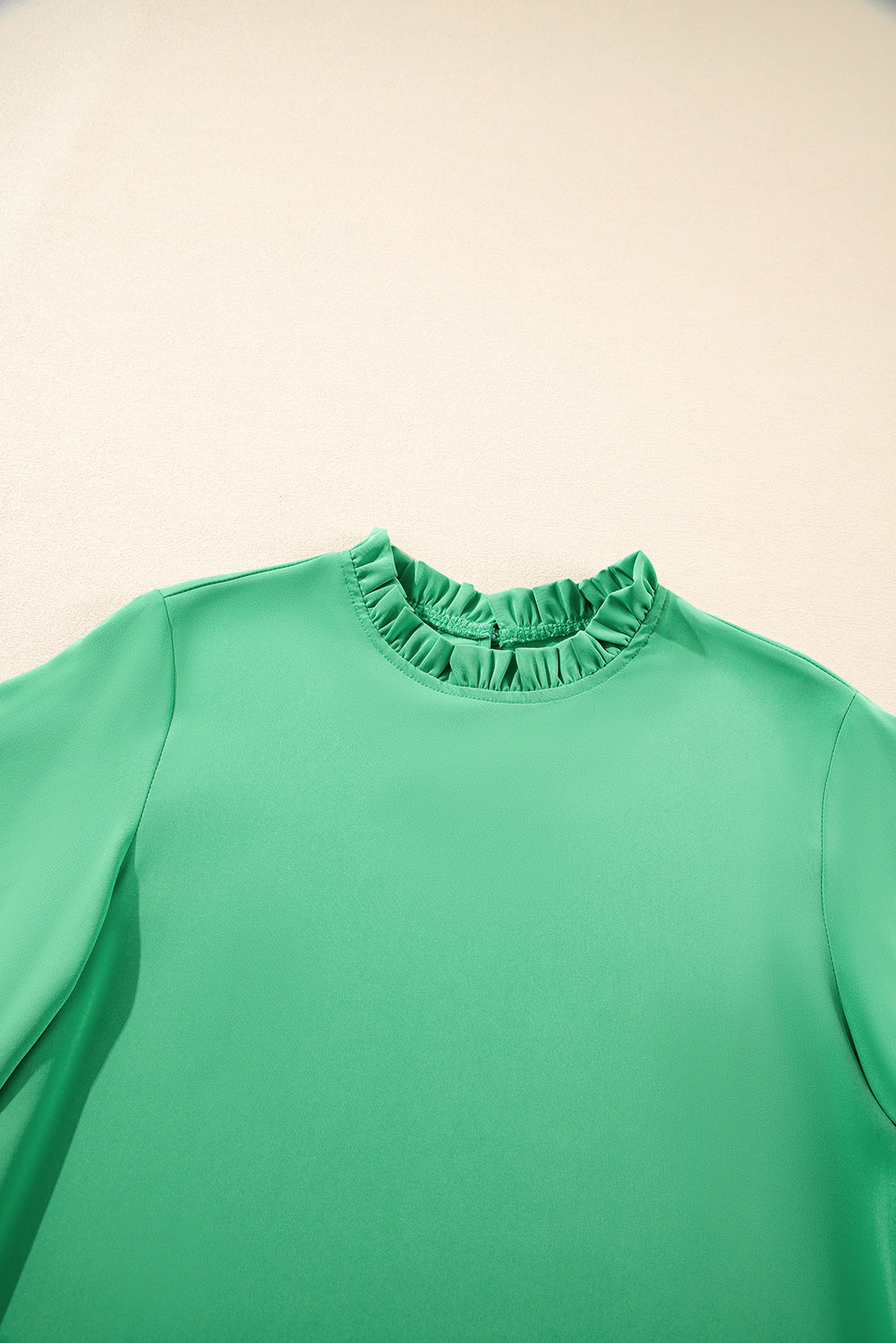 Frilled Round Neck Wide 3/4 Sleeve Blouse